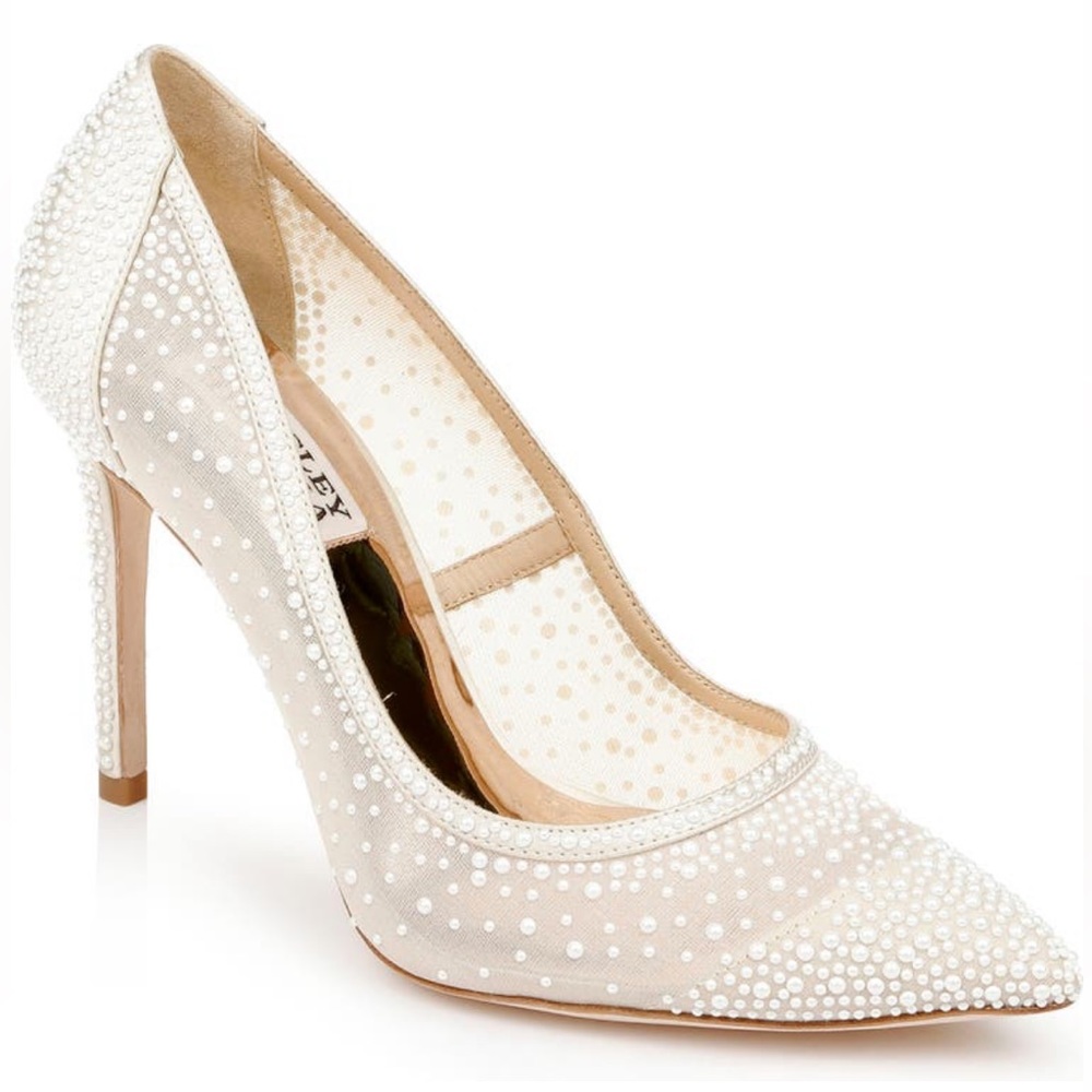Elegant Crystal Embellished Pointed Toe Pump in Ivory